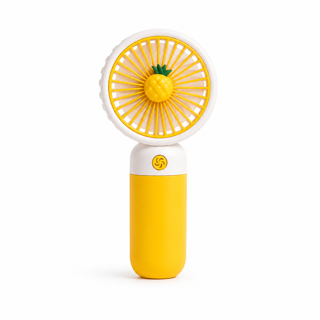 BREIZZO® Mini Handventilator – Tragbarer Ventilator, Leise, 3 Geschwindigkeiten, 95 g, 2–4 Std. Akkulaufzeit | Ananas Gelb