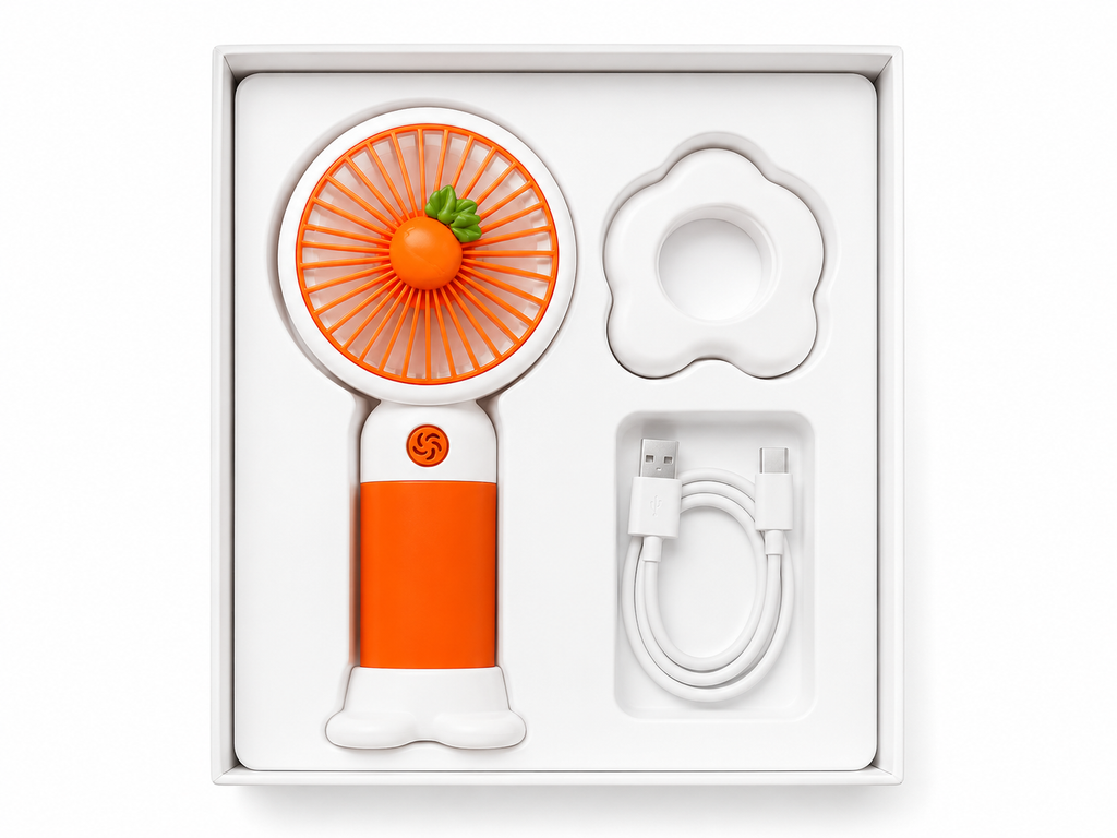 BREIZZO® Mini Handventilator – Tragbarer Ventilator, Leise, 3 Geschwindigkeiten, 95 g, 2–4 Std. Akkulaufzeit | Orange