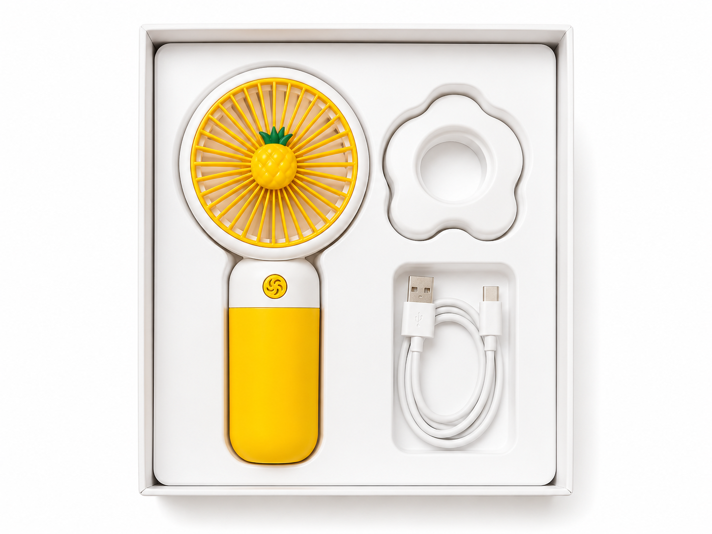 BREIZZO® Mini Handventilator – Tragbarer Ventilator, Leise, 3 Geschwindigkeiten, 95 g, 2–4 Std. Akkulaufzeit | Ananas Gelb