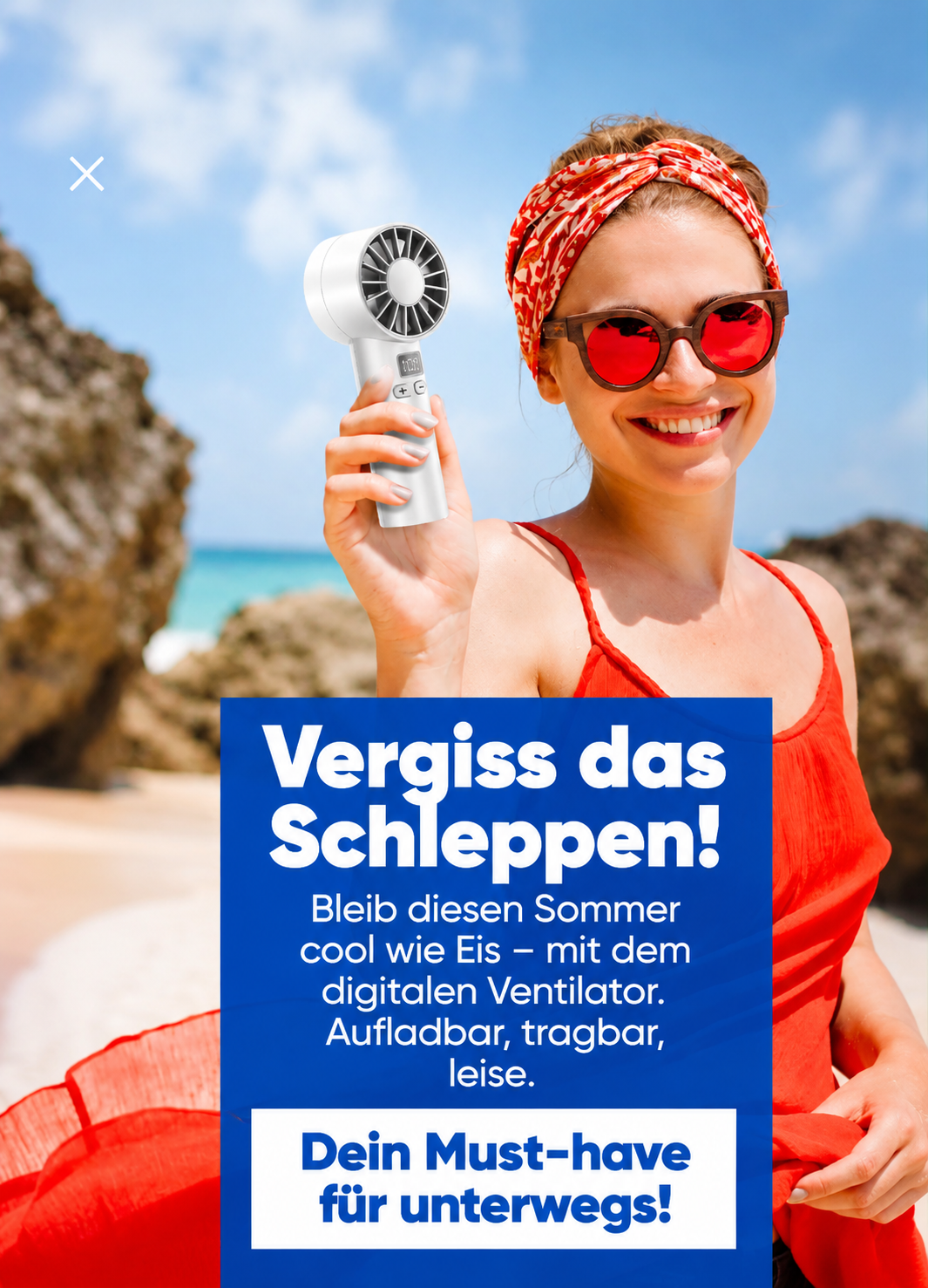Tragbarer Turbo-Handventilator mit LCD-Display – 100 Geschwindigkeitsstufen, USB-C aufladbar