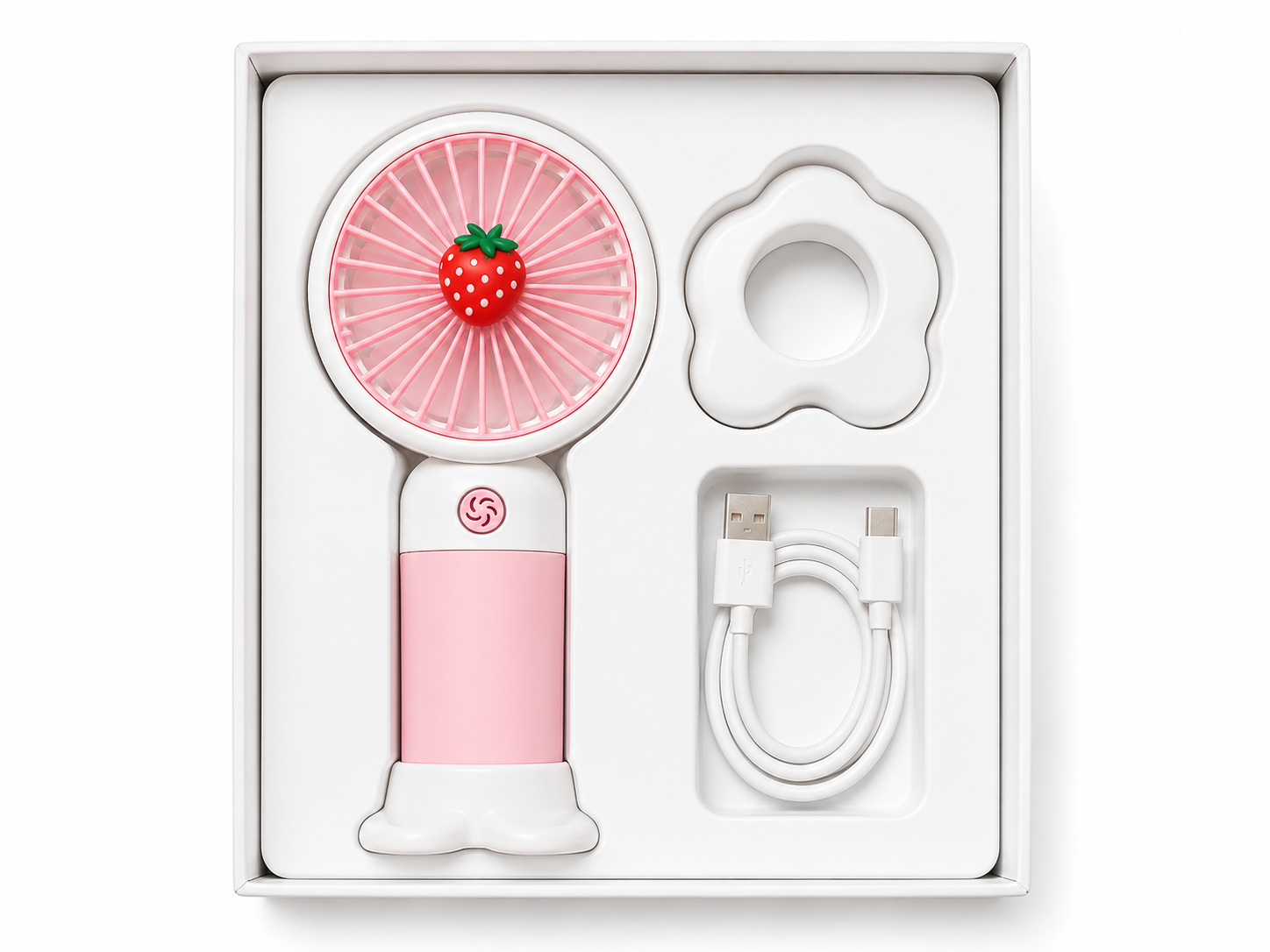 BREIZZO® Mini Handventilator – Tragbarer Ventilator, Leise, 3 Geschwindigkeiten, 95 g, 2–4 Std. Akkulaufzeit | Erdbeere Rosa